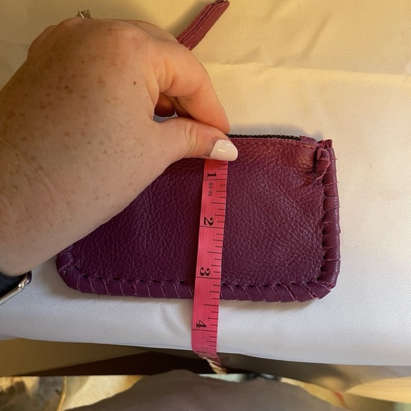 Jennifer Haley Stitched Coin Purse Wallet Made In Mexico Purple Leather Key Ring - Picture 4 of 14